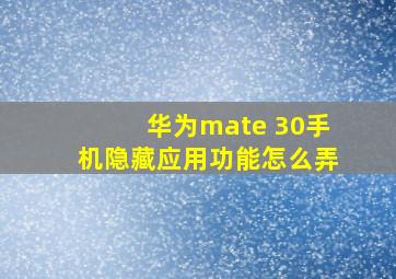 华为mate 30手机隐藏应用功能怎么弄